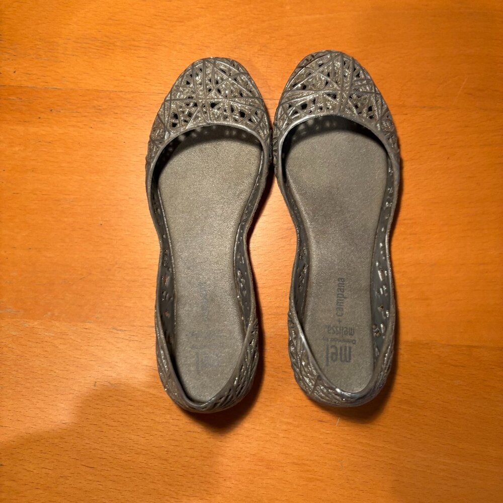 Mini Melissa Girls' Glitter Jelly Flats in Silver